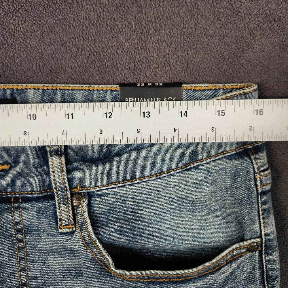 Benjamin Black Slim Fit Jeans Mens 32x32 Blue Faded Acid Wash Stretch Denim NEW‎